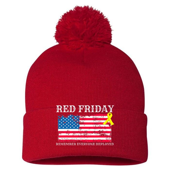 R.E.D Remember Everyone Deployed Red Friday Military Pom Pom 12in Knit Beanie