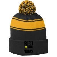 R.E.D. Remember Everyone Deployed Red Friday Stripe Pom Pom Beanie