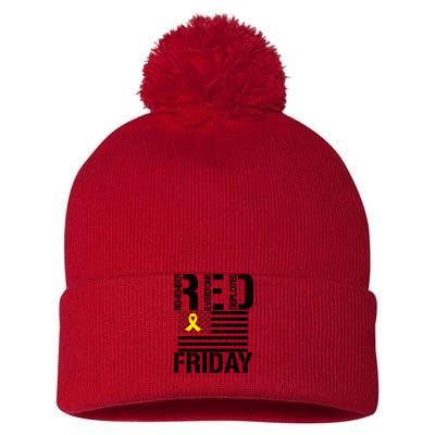 R.E.D. Remember Everyone Deployed Red Friday Pom Pom 12in Knit Beanie