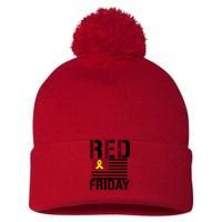 R.E.D. Remember Everyone Deployed Red Friday Pom Pom 12in Knit Beanie