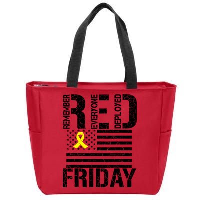 R.E.D. Remember Everyone Deployed Red Friday Zip Tote Bag