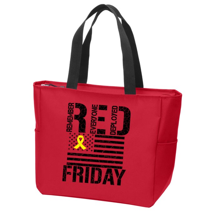 R.E.D. Remember Everyone Deployed Red Friday Zip Tote Bag