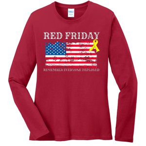 R.E.D Remember Everyone Deployed Red Friday Military Ladies Long Sleeve Shirt