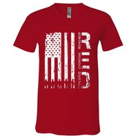 Red Remember Everyone Deployed Military Friday Wear Veterans V-Neck T-Shirt