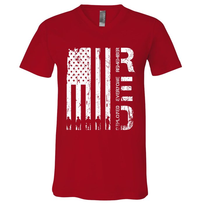 Red Remember Everyone Deployed Military Friday Wear Veterans V-Neck T-Shirt