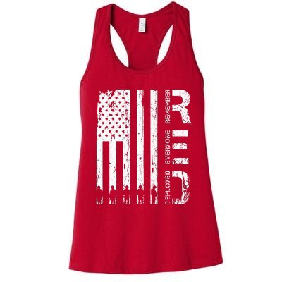 Red Remember Everyone Deployed Military Friday Wear Veterans Women's Racerback Tank