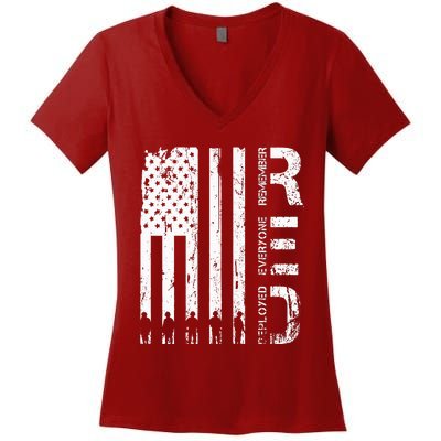 Red Remember Everyone Deployed Military Friday Wear Veterans Women's V-Neck T-Shirt