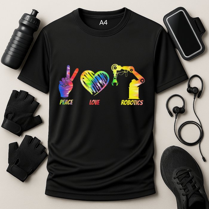 Robot Robotics Engineer Female Girl Peace Love Robotics Cooling Performance Crew T-Shirt