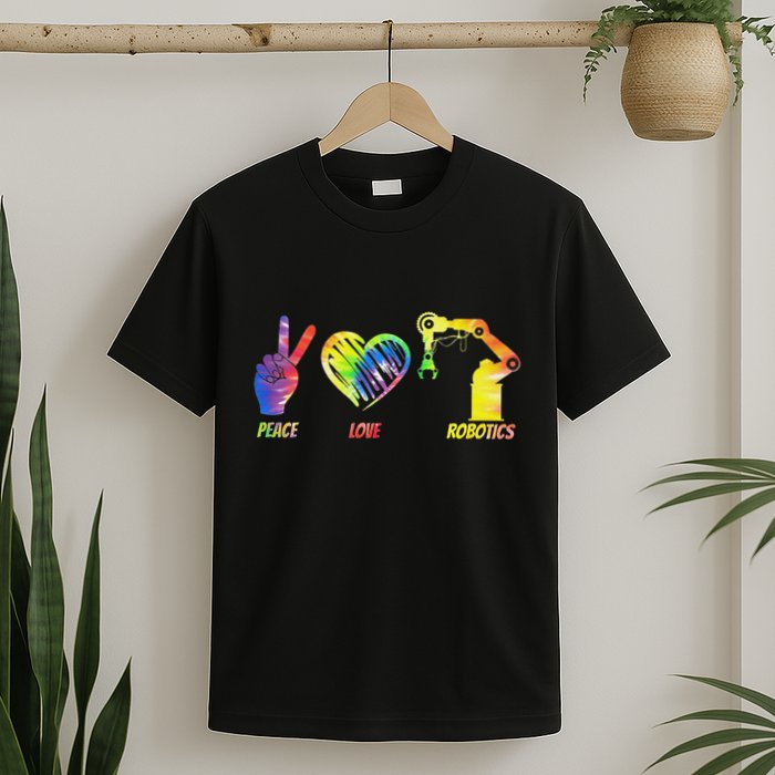 Robot Robotics Engineer Female Girl Peace Love Robotics T-Shirt