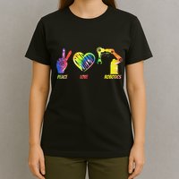 Robot Robotics Engineer Female Girl Peace Love Robotics T-Shirt