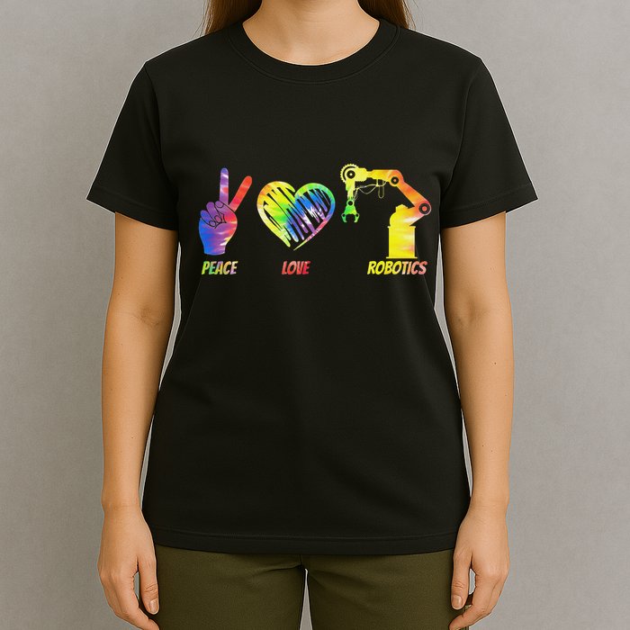 Robot Robotics Engineer Female Girl Peace Love Robotics T-Shirt
