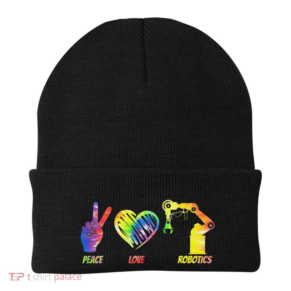 Robot Robotics Engineer Female Girl Peace Love Robotics Knit Cap Winter Beanie