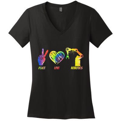 Robot Robotics Engineer Female Girl Peace Love Robotics Women's V-Neck T-Shirt