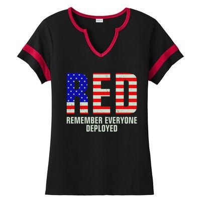 RED Remember Everyone Deployed Grunge Flag Ladies Halftime Notch Neck Tee