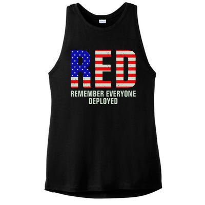 RED Remember Everyone Deployed Grunge Flag Ladies PosiCharge Tri-Blend Wicking Tank