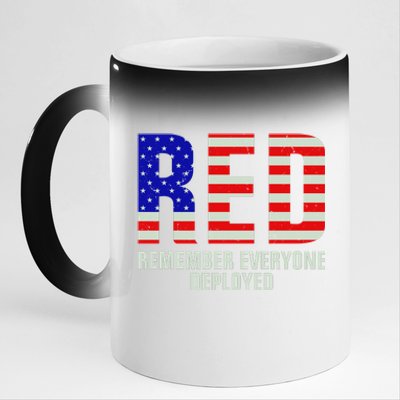 RED Remember Everyone Deployed Grunge Flag 11oz Black Color Changing Mug