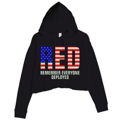 RED Remember Everyone Deployed Grunge Flag Crop Fleece Hoodie