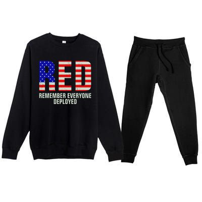 RED Remember Everyone Deployed Grunge Flag Premium Crewneck Sweatsuit Set