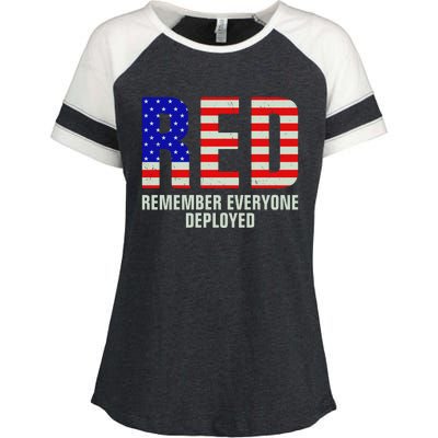 RED Remember Everyone Deployed Grunge Flag Enza Ladies Jersey Colorblock Tee