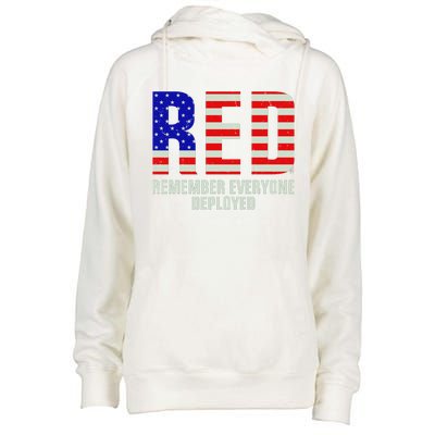 RED Remember Everyone Deployed Grunge Flag Womens Funnel Neck Pullover Hood