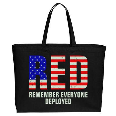 RED Remember Everyone Deployed Grunge Flag Cotton Canvas Jumbo Tote