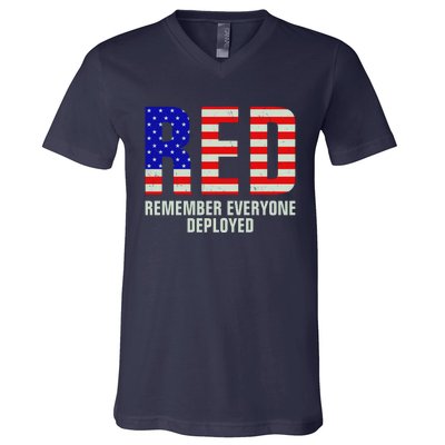 RED Remember Everyone Deployed Grunge Flag V-Neck T-Shirt