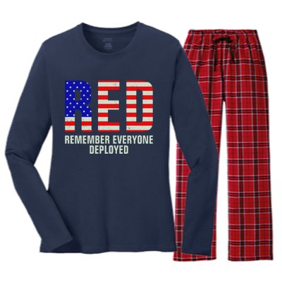 RED Remember Everyone Deployed Grunge Flag Women's Long Sleeve Flannel Pajama Set 