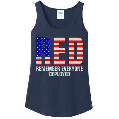 RED Remember Everyone Deployed Grunge Flag Ladies Essential Tank