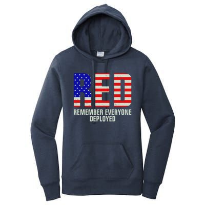 RED Remember Everyone Deployed Grunge Flag Women's Pullover Hoodie