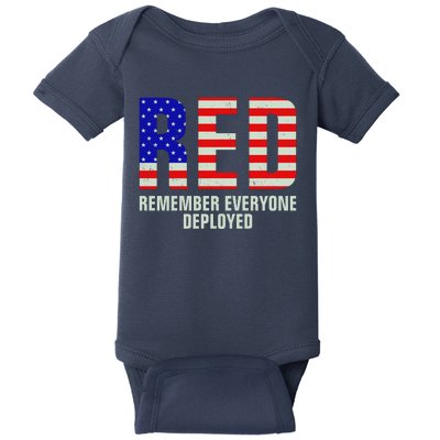 RED Remember Everyone Deployed Grunge Flag Baby Bodysuit