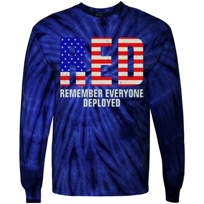 RED Remember Everyone Deployed Grunge Flag Tie-Dye Long Sleeve Shirt