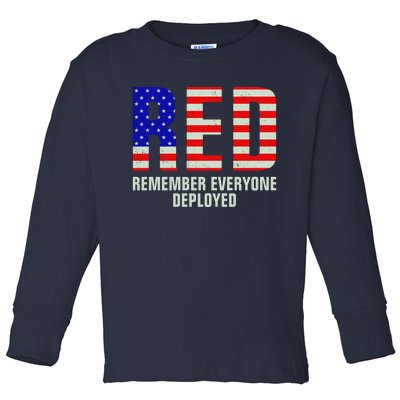 RED Remember Everyone Deployed Grunge Flag Toddler Long Sleeve Shirt