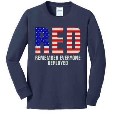 RED Remember Everyone Deployed Grunge Flag Kids Long Sleeve Shirt