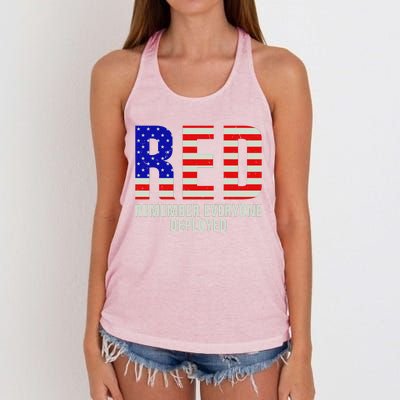 RED Remember Everyone Deployed Grunge Flag Women's Knotted Racerback Tank