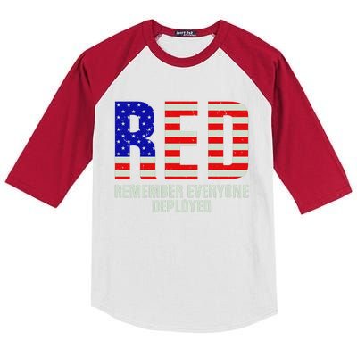 RED Remember Everyone Deployed Grunge Flag Kids Colorblock Raglan Jersey