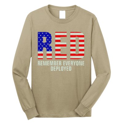 RED Remember Everyone Deployed Grunge Flag Long Sleeve Shirt