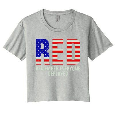 RED Remember Everyone Deployed Grunge Flag Women's Crop Top Tee