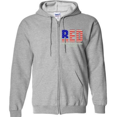 RED Remember Everyone Deployed Grunge Flag Full Zip Hoodie