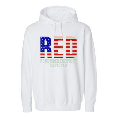 RED Remember Everyone Deployed Grunge Flag Garment-Dyed Fleece Hoodie