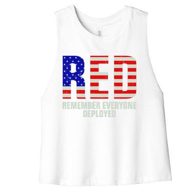 RED Remember Everyone Deployed Grunge Flag Women's Racerback Cropped Tank