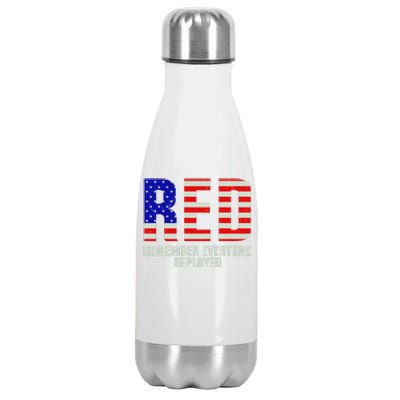 RED Remember Everyone Deployed Grunge Flag Stainless Steel Insulated Water Bottle