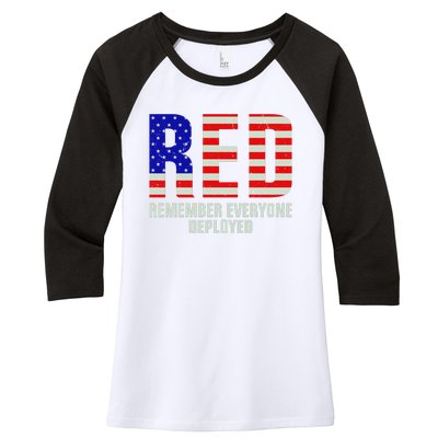 RED Remember Everyone Deployed Grunge Flag Women's Tri-Blend 3/4-Sleeve Raglan Shirt