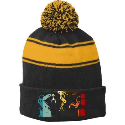 Robot Robotics Engineer Retro Vintage Stripe Pom Pom Beanie