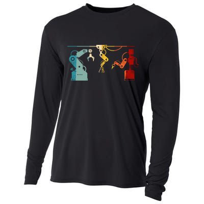 Robot Robotics Engineer Retro Vintage Cooling Performance Long Sleeve Crew