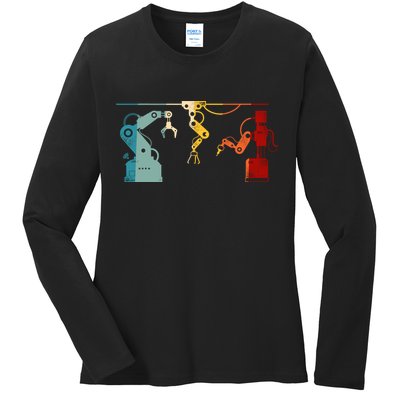 Robot Robotics Engineer Retro Vintage Ladies Long Sleeve Shirt