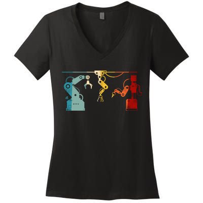Robot Robotics Engineer Retro Vintage Women's V-Neck T-Shirt