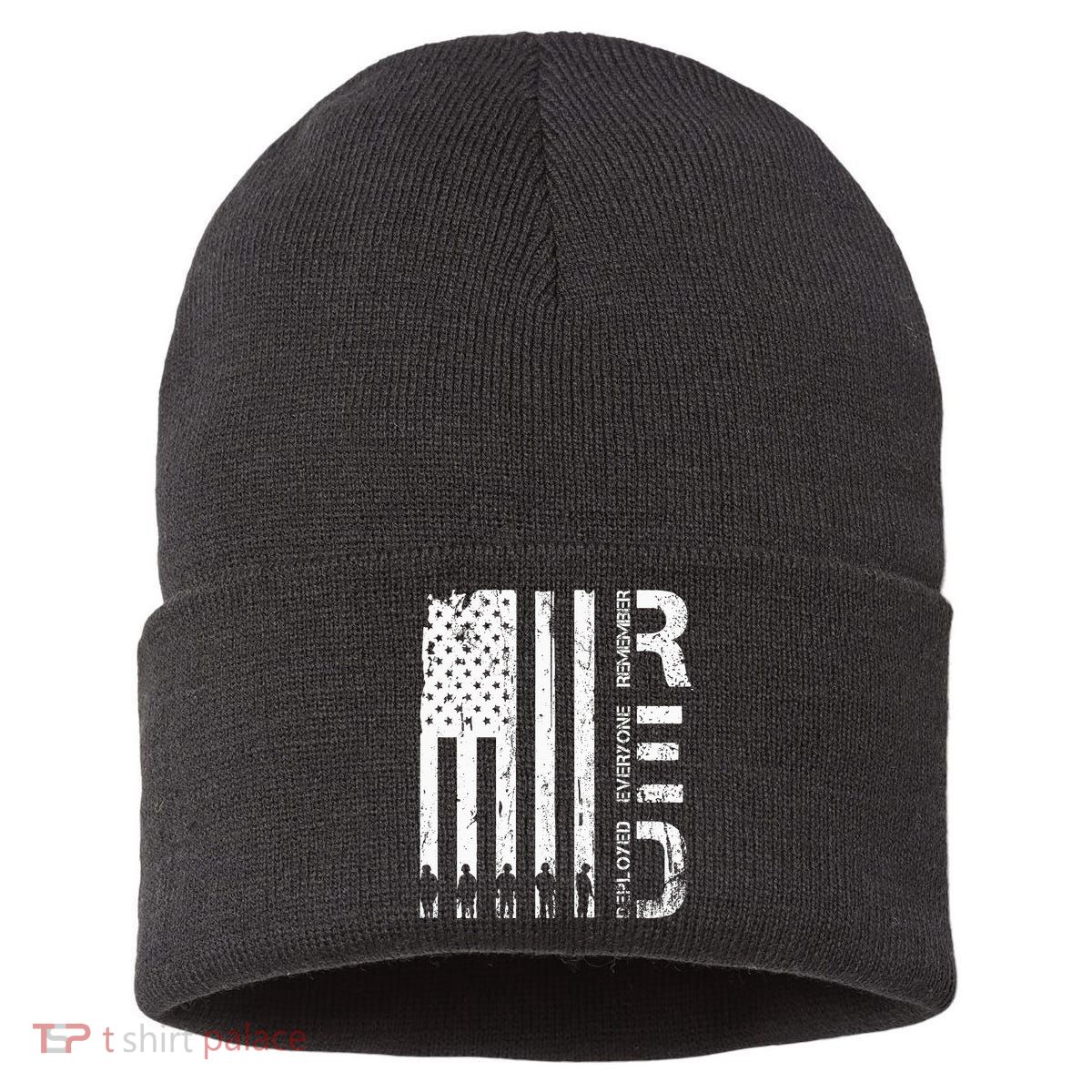 Red Remember Everyone Deployed Military Friday Wear Veterans Sustainable Knit Beanie