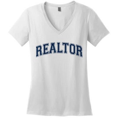 REALTOR REAL ESTATE AGENT BROKER VARSITY STYLE Women's V-Neck T-Shirt