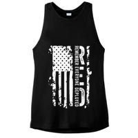 RED Remember Everyone Deployed Distressed Flag Ladies PosiCharge Tri-Blend Wicking Tank