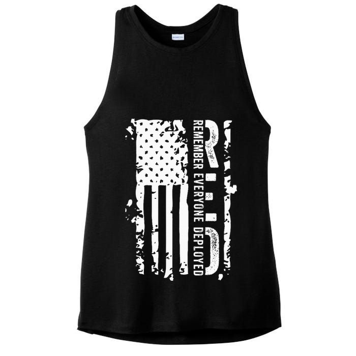 RED Remember Everyone Deployed Distressed Flag Ladies PosiCharge Tri-Blend Wicking Tank